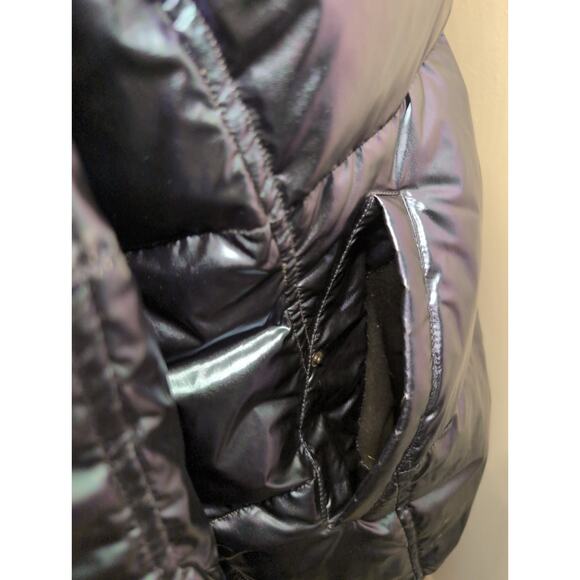 S13 NY blue metallic satin space Y2K futuristic Kylie puffer jacket - Picture 7 of 14